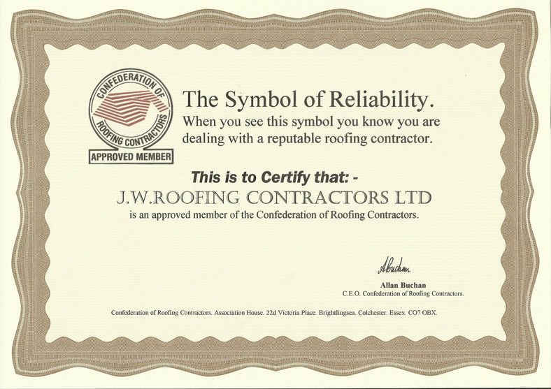 confederation of roofing contractors certificate